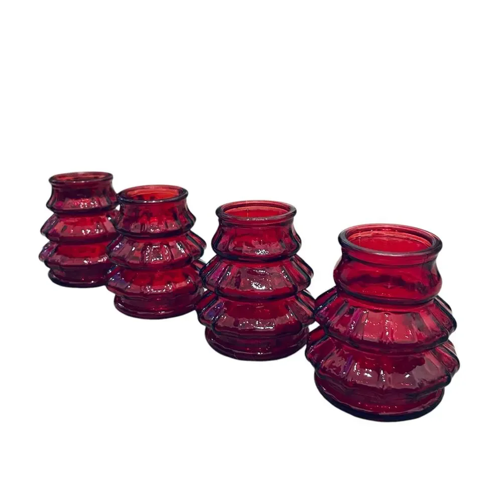 Glass Christmas Tree Shot Glasses Set of 4 Holiday Red New
